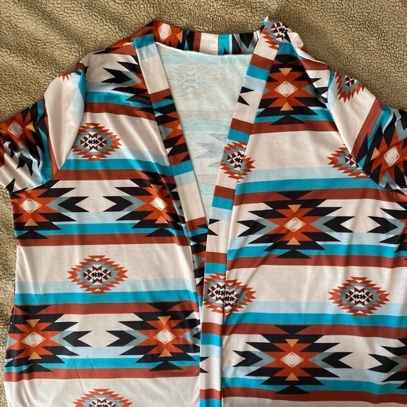 Aztec Geometric Western Cowgirlcore V-Neck Print Cardigan Duster, Large- Xl - Picture 5 of 9